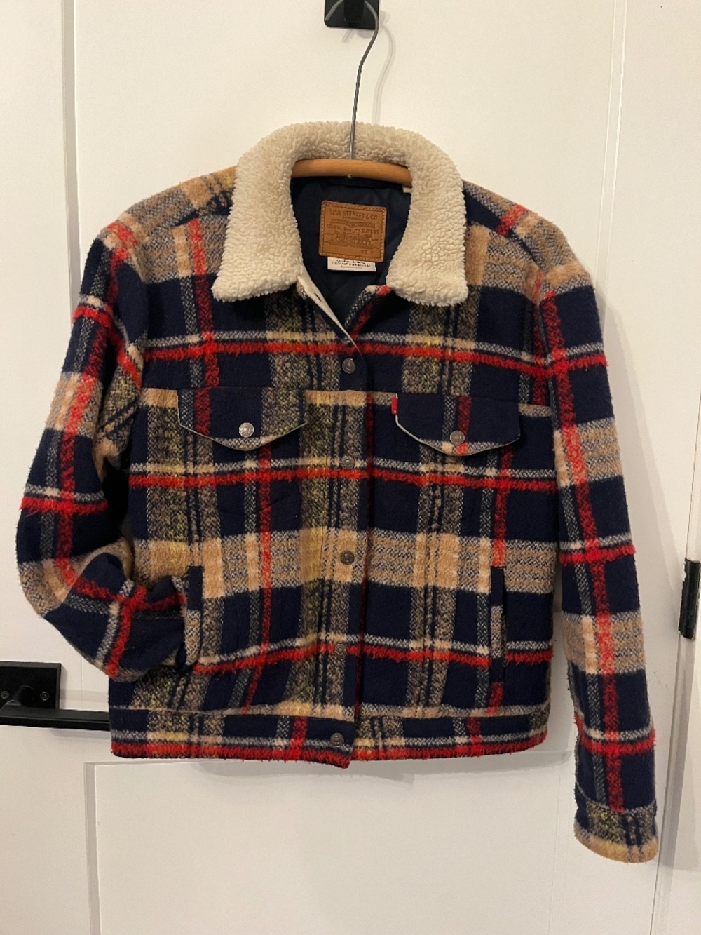 Levi’s Oversized Sherpa Plaid Trucker Jacket